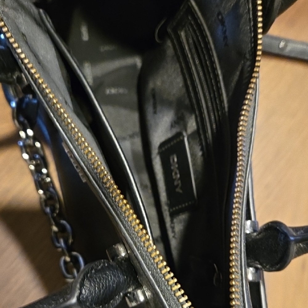 DKNY Dark Satchel with Chain Accent - Picture 5 of 7